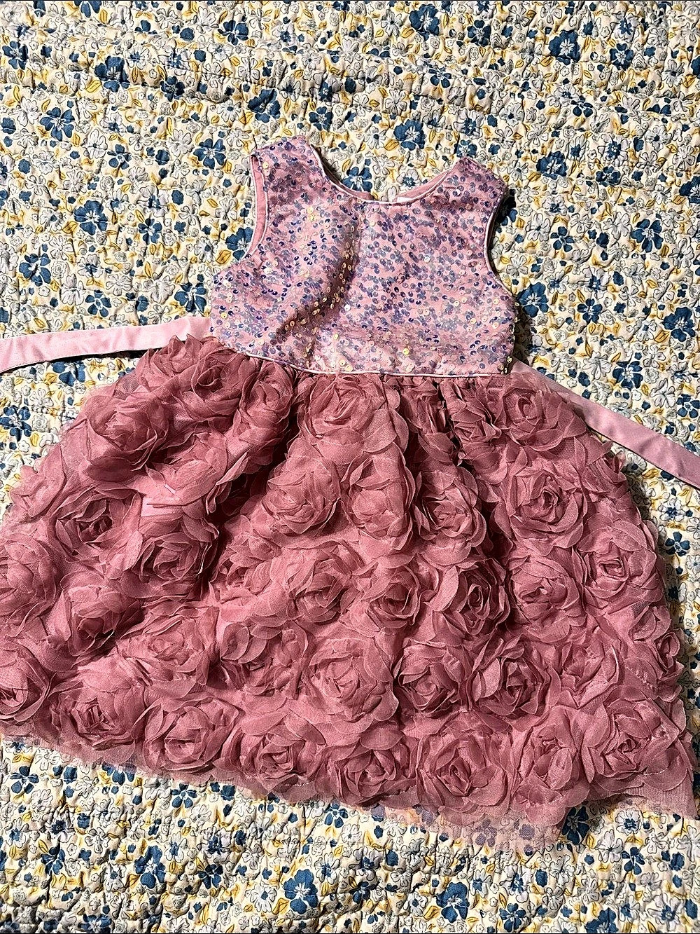 I Heart You Girls Floral Sequin Formal Dress in Pink & Purple